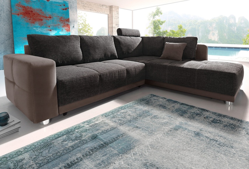 Places of Style Ecksofa, mit Bettfunktion, Bettkasten und Federkern, wahlweise mit 1 oder 3 Kopfstützen, Ottomane links oder rechts montierbar