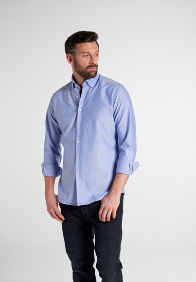 ETERNA LANGARM HEMD MODERN FIT UPCYCLING SHIRT OXFORD BLAU UNIFARBEN