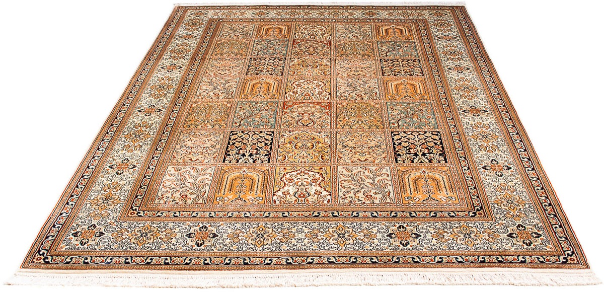 morgenland Seidenteppich »Seidenteppich - Kaschmir Seide - 221 x 158 cm - mehrfarbig«, rechteckig, 4 mm Höhe, Wohnzimmer, Handgeknüpft, Einzelstück mit Zertifikat