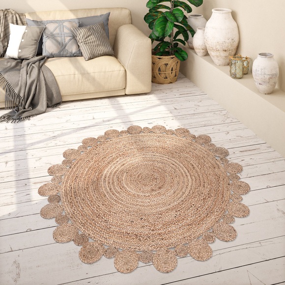Paco Home Teppich »Viborg 592«, rund, 9 mm Höhe, handgewebt, 100% Jute, Wohnzimmer