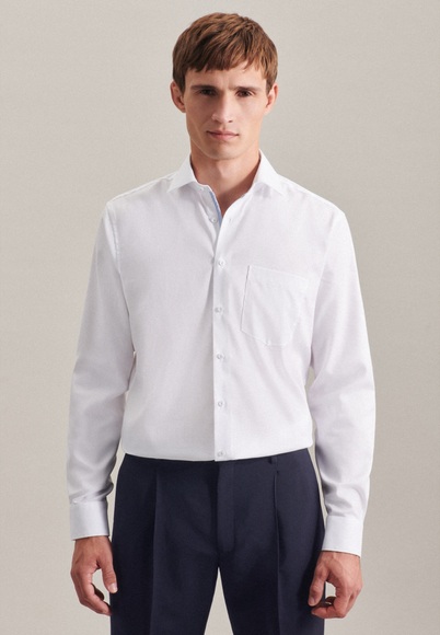 Business Hemd Regular Fit Langarm Uni Herren Weiss 45
