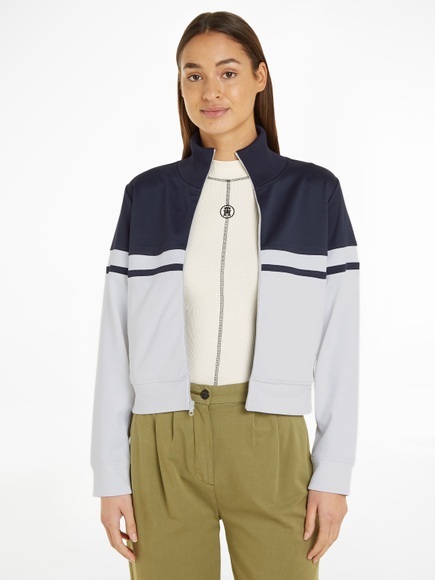 Tommy Hilfiger Sweatjacke »BLOCKED STRIPE REG ZIPTHRU HWK«, mit Logostickerei