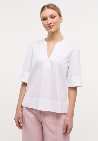 KURZARM BLUSE 1863 BY ETERNA - PREMIUM POPELINE WEISS UNIFARBEN