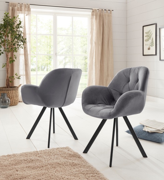 Premium collection by Home affaire Armlehnstuhl »Elli«, (Set), 2 St., Samtstoff, Bezug in Samtstoff, schwarzes Metallgestell