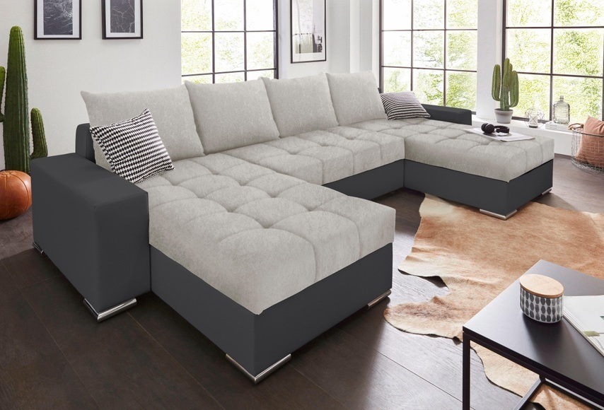 COLLECTION AB Wohnlandschaft, mit Bettfunktion, Bettkasten und XL-Recamiere, inklusive Federkern und loser Rücken- und Zierkissen