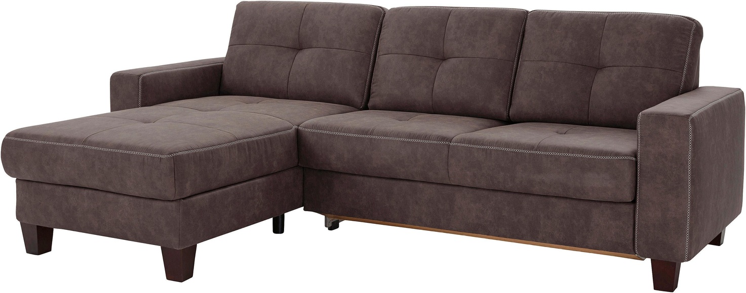 Places of Style Ecksofa »Casoria«, Recamiere wahlweise mit elektrischer Relaxfunktion, 2-Sitzer-Element optional mit Vorziehsitz und Bettkasten, Bezug mit Kreuznaht, inkl. Federkern-Polsterung