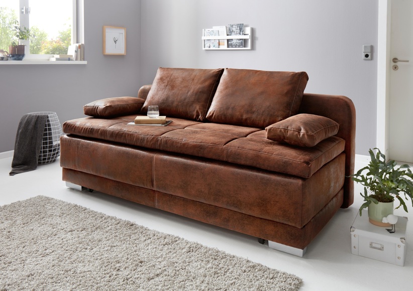 COLLECTION AB Schlafsofa, mit Bettfunktion und Bettkasten, frei im Raum stellbar, inklusive loser Armlehn-und Rückenkissen
