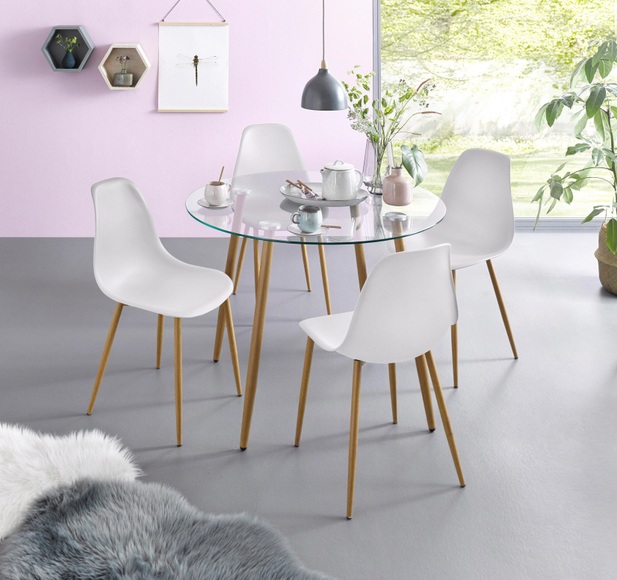 my home Essgruppe »Miller«, (Set, 5 tlg.), Glastisch mit 4 Stühlen (Kunststoffschale)