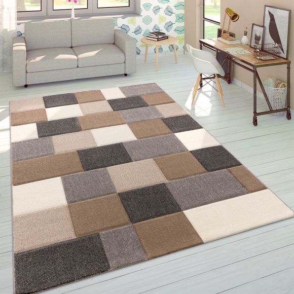 Paco Home Teppich »Lara 646«, rechteckig, Kurzflor, 3D-Design, mit Karo Muster, Wohnzimmer, Schlafzimmer
