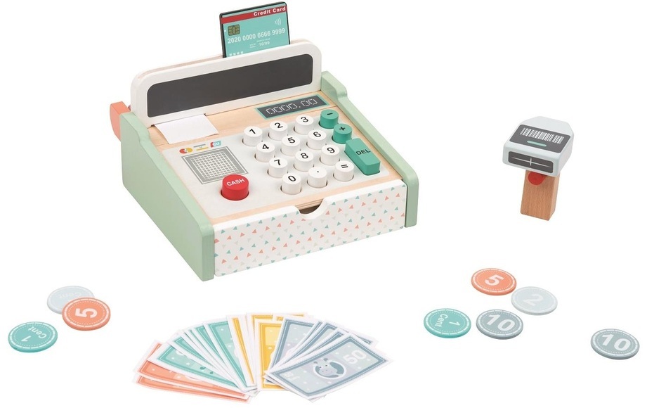 Spielba - Kasse mit Scanner + Holzrechner - Ab 3 Jahren