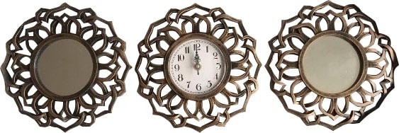 Myflair Möbel & Accessoires Spiegel, (Set, 3 St.), 2xSpiegel + 1xWanduhr