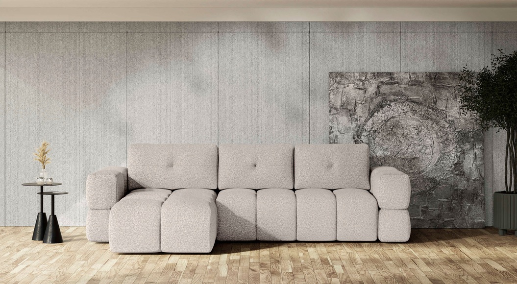 andas Ecksofa »EJSTRUP moderne, aufwändige Steppung, auch in Bouclé L-Form«, verwandelbar in Schlafsofa, incl. Bettfunktion, B/T/H: 362/186/92 cm