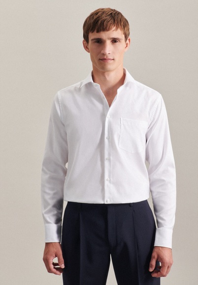 Business Hemd Regular Fit Langarm Uni Herren Weiss 45
