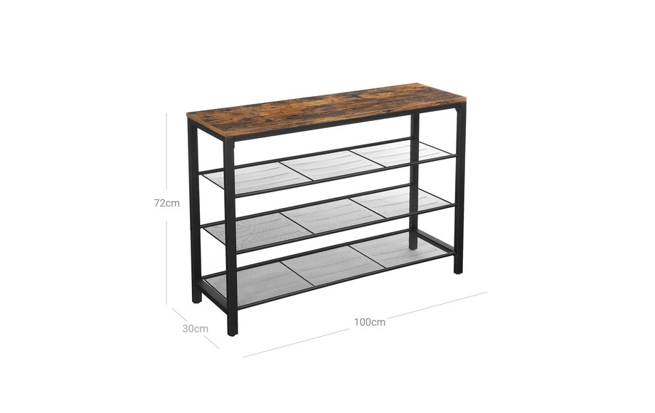 Vasagle - Schuhregal, Schuhablage, Schuh-Organizer mit 3 engmaschigen Gitterablagen, Flur, Wohnzimmer, Schlafzimmer, einfacher Aufbau, stabil, Industriestil, vintagebraun-schwarz LBS14BX