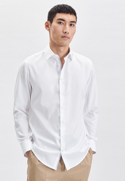 Business Hemd Shaped Fit Langarm Uni Herren Weiss 39