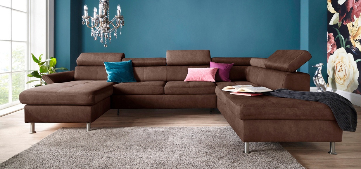 exxpo - sofa fashion Wohnlandschaft, inkl. Kopf- bzw. Rückenverstellungwahlweise mit Bettfunktion und Bettkasten