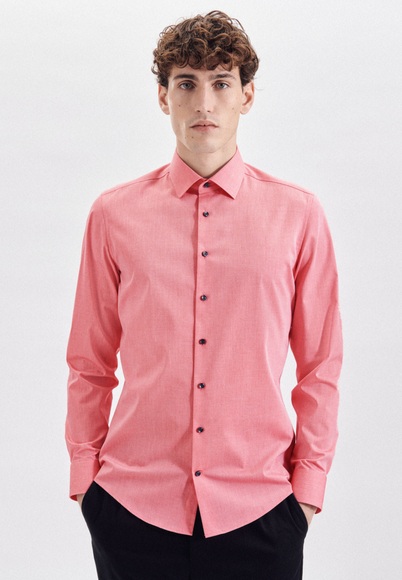 Business Hemd Shaped Fit Langarm Uni Herren Rot Bunt 40