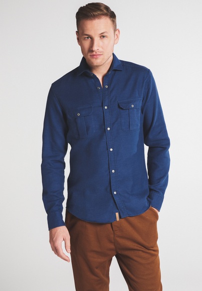 ETERNA LANGARM HEMD SLIM FIT UPCYCLING SHIRT DOPPELGEWEBE MARINE BLAU