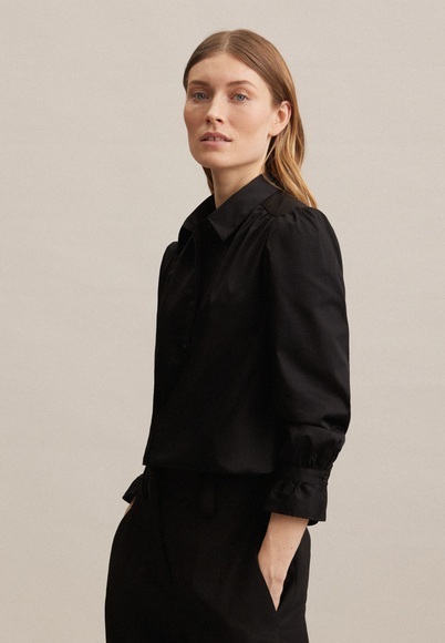 seidensticker Hemdbluse »Schwarze Rose«, Langarm Kragen Uni glänzend