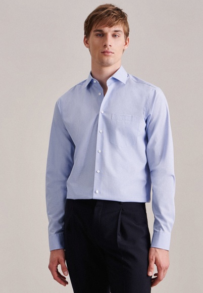 Business Hemd Regular Fit Extra Langer Arm Pepita Unisex Hellblau 41