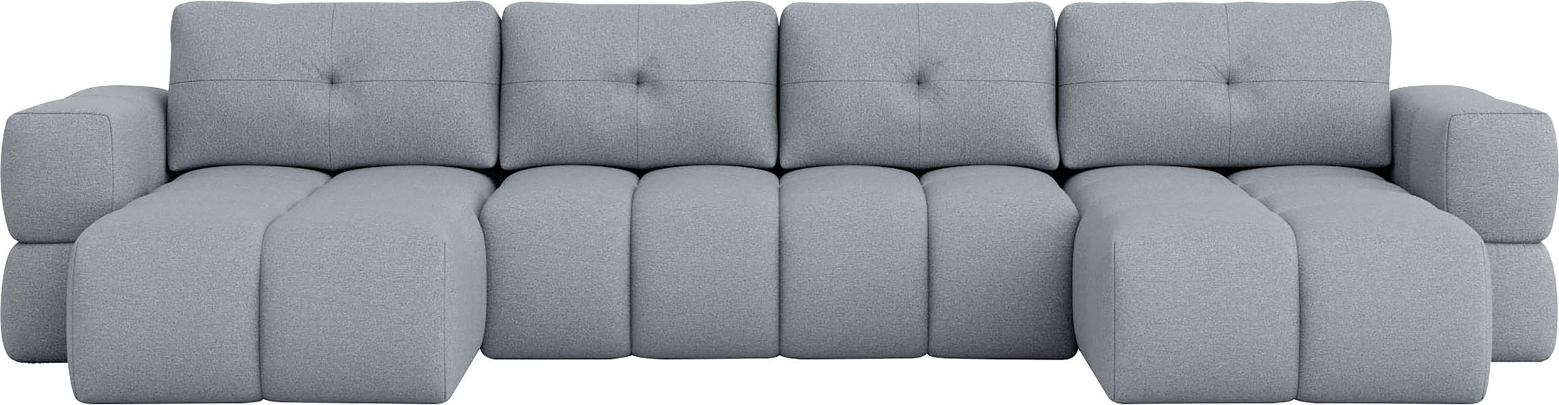 andas Wohnlandschaft »EJSTRUP lose Rückenkissen, XXL: B/T/H: 408/186/92 cm, auch in Bouclé«, verwandelbar zum Schlafsofa, Bettfunktion, aufwändige Steppung U-Form