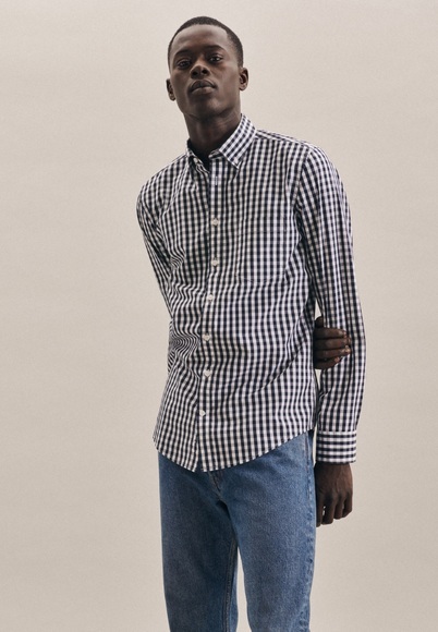 seidensticker Businesshemd »Slim«, Slim Langarm Button-Down-Kragen Karo