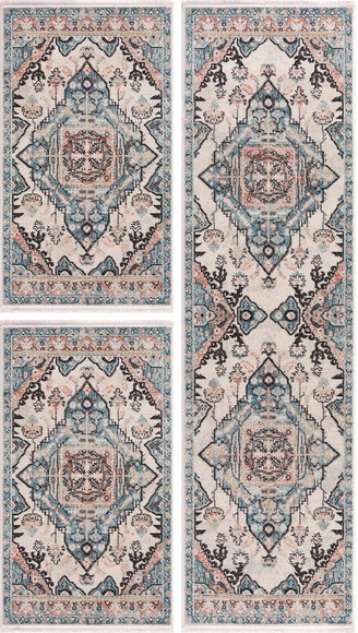 Carpet City Bettumrandung »Novel 8634«, (3 tlg.), mit Fransen, Wohnzimmer, Bettvorleger, Läufer-Set für das Schlafzimmer