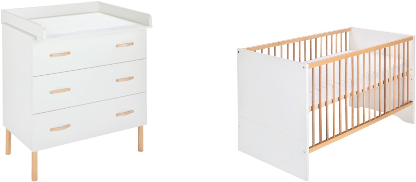 Schardt Babymöbel-Set »Camiel White«, (Spar-Set, 2 St.), Made in Germany, mit Kinderbett und Wickelkommode