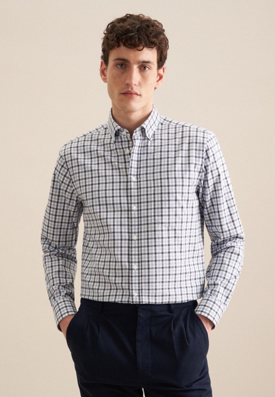seidensticker Flanellhemd »Regular«, Regular Langarm Button-Down-Kragen Karo
