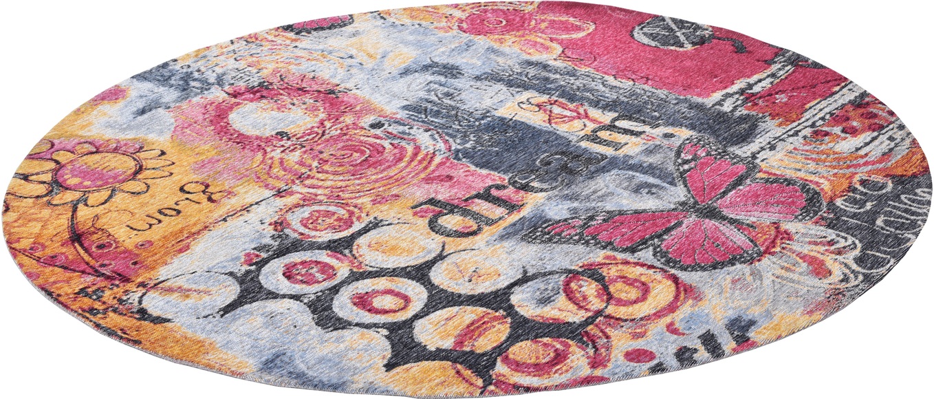 Gino Falcone Teppich »Cosima-109«, rund, 3 mm Höhe, flachgeweber Jaquard-Teppich, mit Chenillegarn, modernes Design, Wohnzimmer