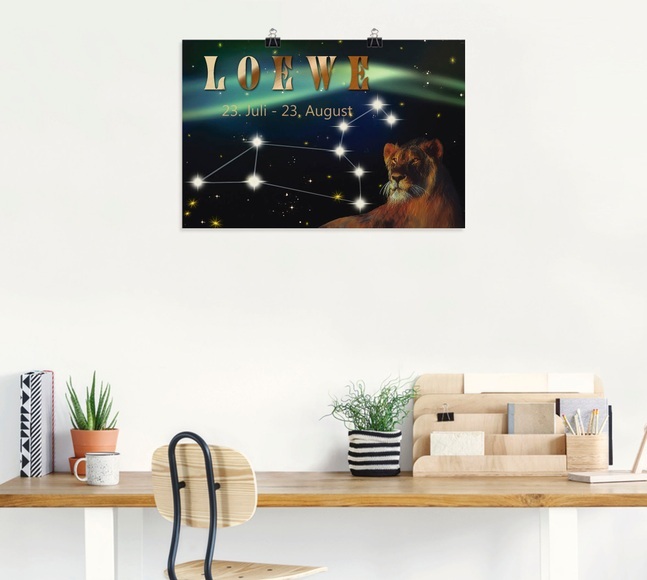 Artland Wandbild »Sternzeichen - Löwe«, Bilder von Sternzeichen, (1 St.), in vielen Grössen & Produktarten - Alubild / Outdoorbild für den Aussenbereich, Leinwandbild, Poster, Wandaufkleber / Wandtattoo auch für Badezimmer geeignet