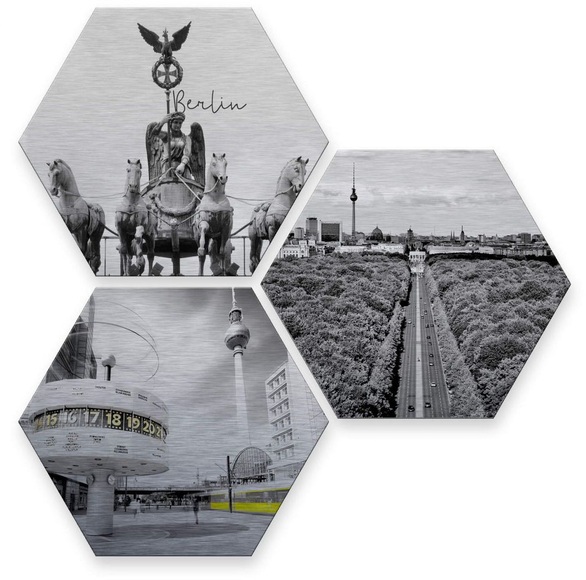 Wall-Art Mehrteilige Bilder »Silberfarben Effekt Berlin Collage« (Set)