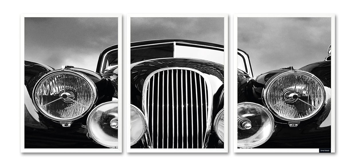 Bruno Banani Bild mit Rahmen »Oldtimer - Gerahmter Digitaldruck - Wandbild«, (1 St., 3er-Set), 3x 30x40 cm - Holzrahmen - Dekoration - Weisser Rahmen - Triptychon