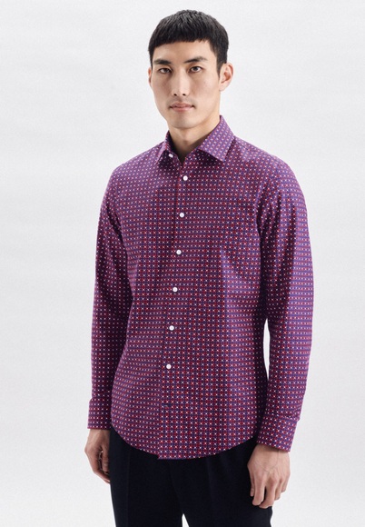 Business Hemd Shaped Fit Langarm Druck Herren Rot Bunt 40