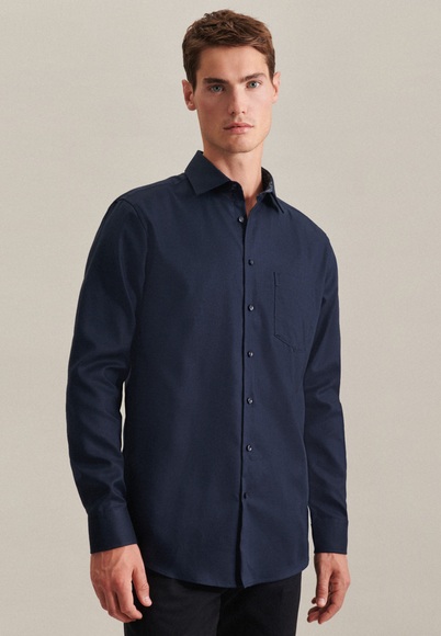 Business Hemd Regular Fit Langarm Uni Herren Marine 45