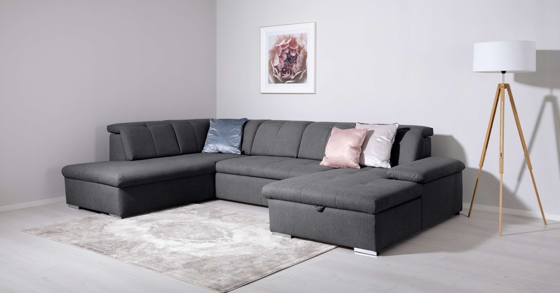 Home affaire Wohnlandschaft »KARDA B/T/H: 328/215/95 cm, Liegefläche 256/126 cm«, verstellbare Kopfstützen und Armlehne, U-form, Bettkasten, Federkern