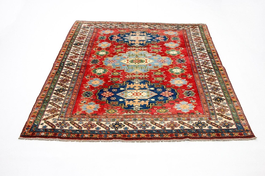 morgenland Wollteppich »Kazak Teppich handgeknüpft rot«, rechteckig, 7 mm Höhe
