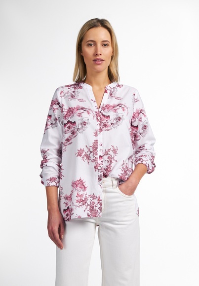 ETERNA LANGARM BLUSE MODERN CLASSIC UPCYCLING SHIRT OXFORD ROT/WEISS