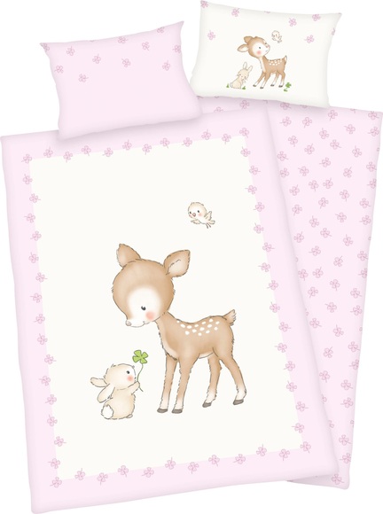 Herding Bettwäsche Flanell Tierfreunde 100 x 135 cm - rosa/pink