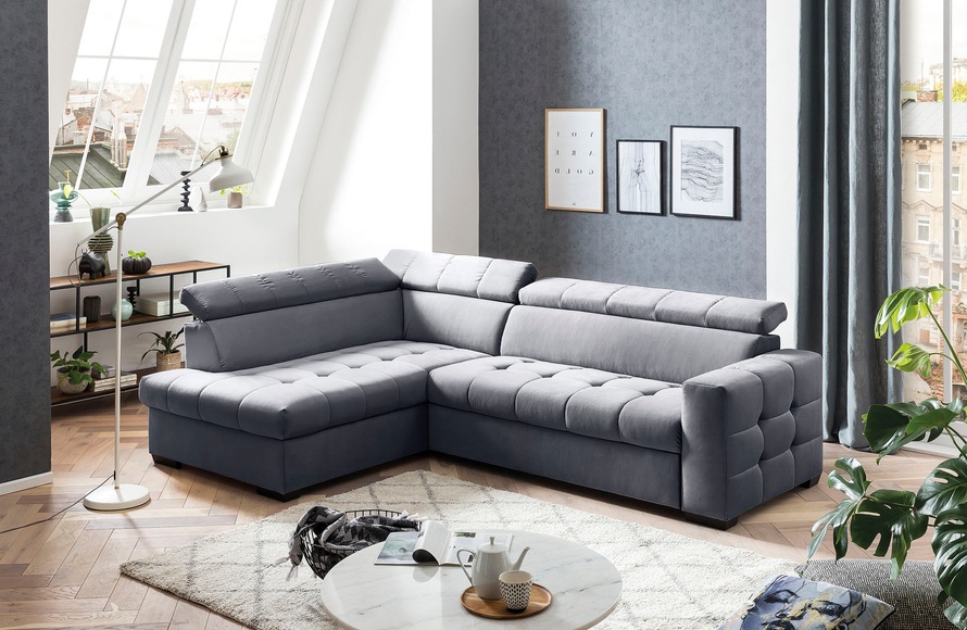 exxpo - sofa fashion Ecksofa, Steppung im Sitzbereich, Wahlweise mit Bettfunktion und Bettkasten, inklusive 3 verstellbaren Kopfstützen