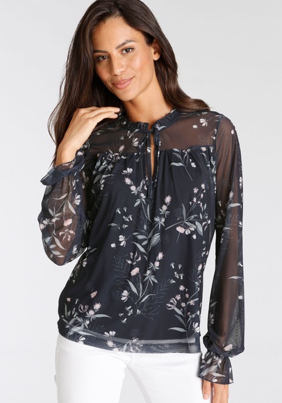 Laura Scott Langarmbluse, aus Mesh und mit Blumenmuster - NEUE KOLLEKTION