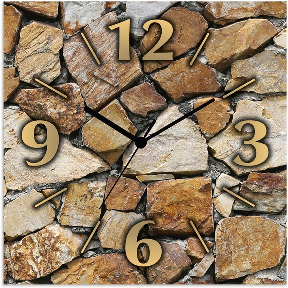 Artland Wanduhr »Braune Steinwand«, lautlos, ohne Tickgeräusche, nicht tickend, geräuschlos - wählbar: Funkuhr o. Quarzuhr, moderne Uhr für Wohnzimmer, Küche etc. - Stil: modern
