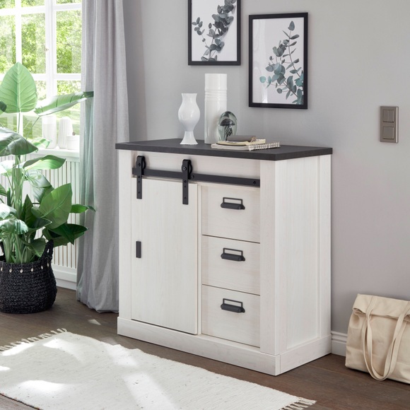 Home affaire Kommode »SHERWOOD«, Holz Dekor, mit Scheunentorbeschlag und Apothekergriffen, Breite 92 cm