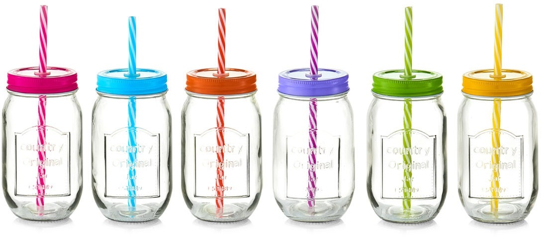 Zeller Present Gläser-Set »Color Lid«, (Set, 6 tlg.), Mit Deckel und Strohhalm, 6-teilig