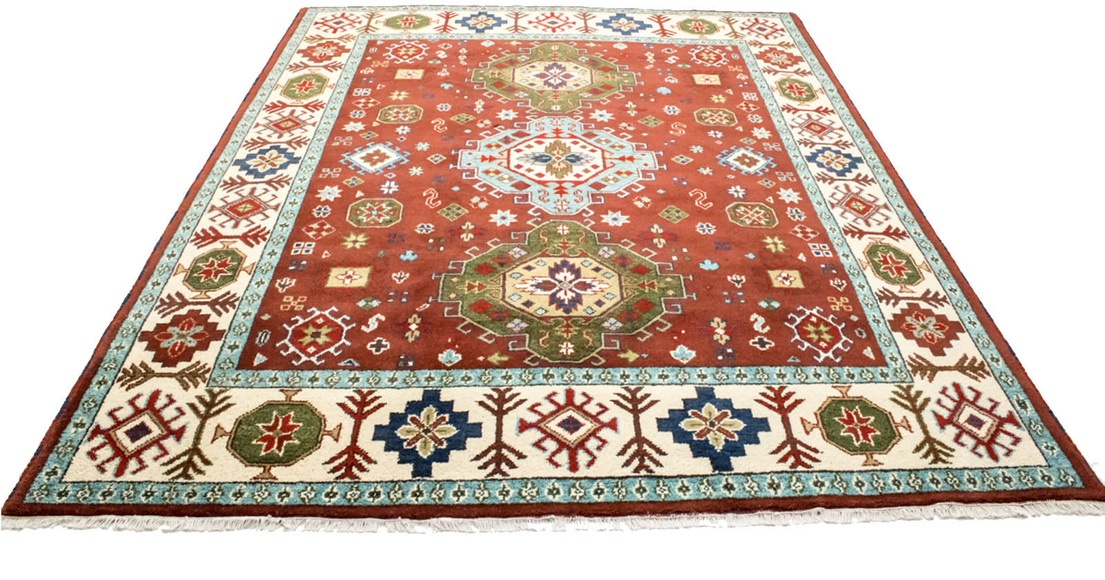 morgenland Wollteppich »Kazak Teppich handgeknüpft rot«, rechteckig, 18 mm Höhe