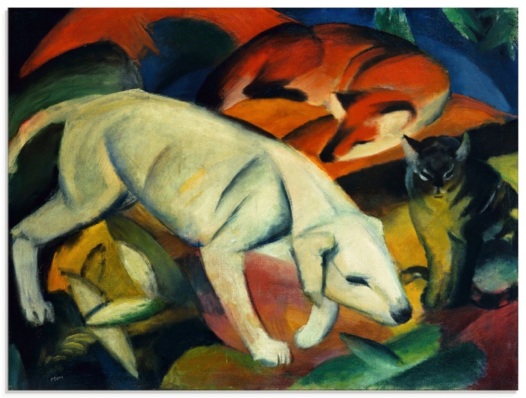 Artland Glasbild »Drei Tiere (Hund Fuchs und Katze). 1912«