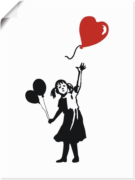 Artland Wandbild »Silhouette Mädchen Ballon Herz«, Bilder von Kindern, (1 St.), in vielen Grössen & Produktarten - Alubild / Outdoorbild für den Aussenbereich, Leinwandbild, Poster, Wandaufkleber / Wandtattoo auch für Badezimmer geeignet
