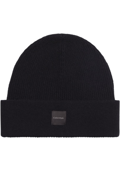 Calvin Klein Beanie »CASHMERE CHUNKY OPEN RIB BEANIE«, mit Logopatch