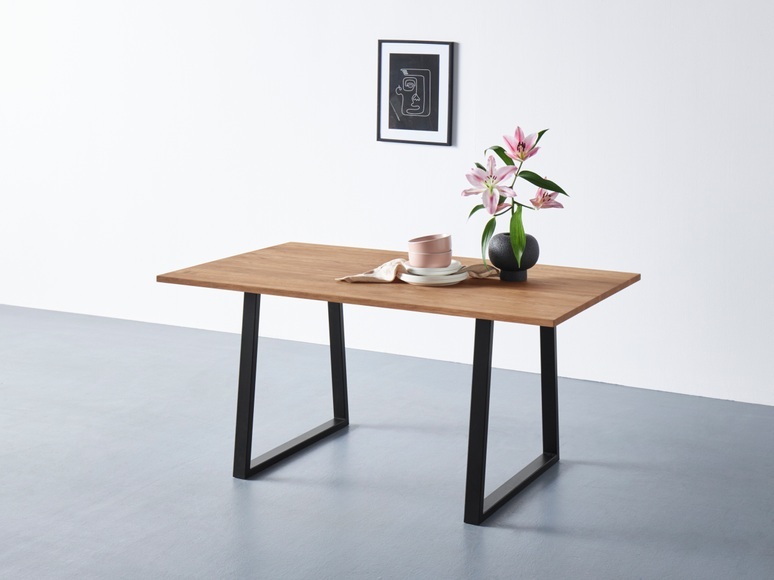 andas Esstisch, Tischplatte aus massiver Eiche, FSC®- Massivholz, Gestell aus Metall
