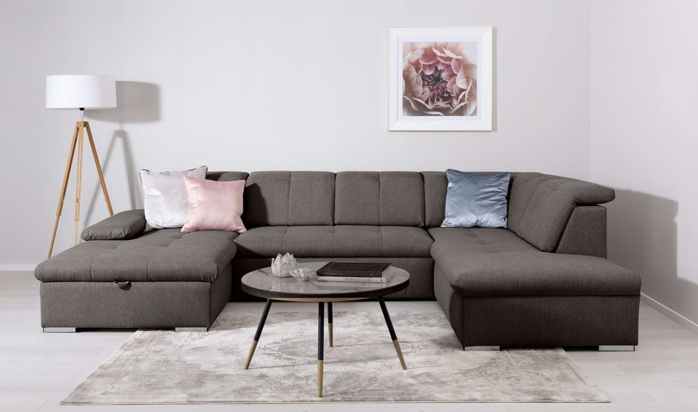 Home affaire Wohnlandschaft »KARDA B/T/H: 328/215/95 cm, Liegefläche 256/126 cm«, verstellbare Kopfstützen und Armlehne, U-form, Bettkasten, Federkern